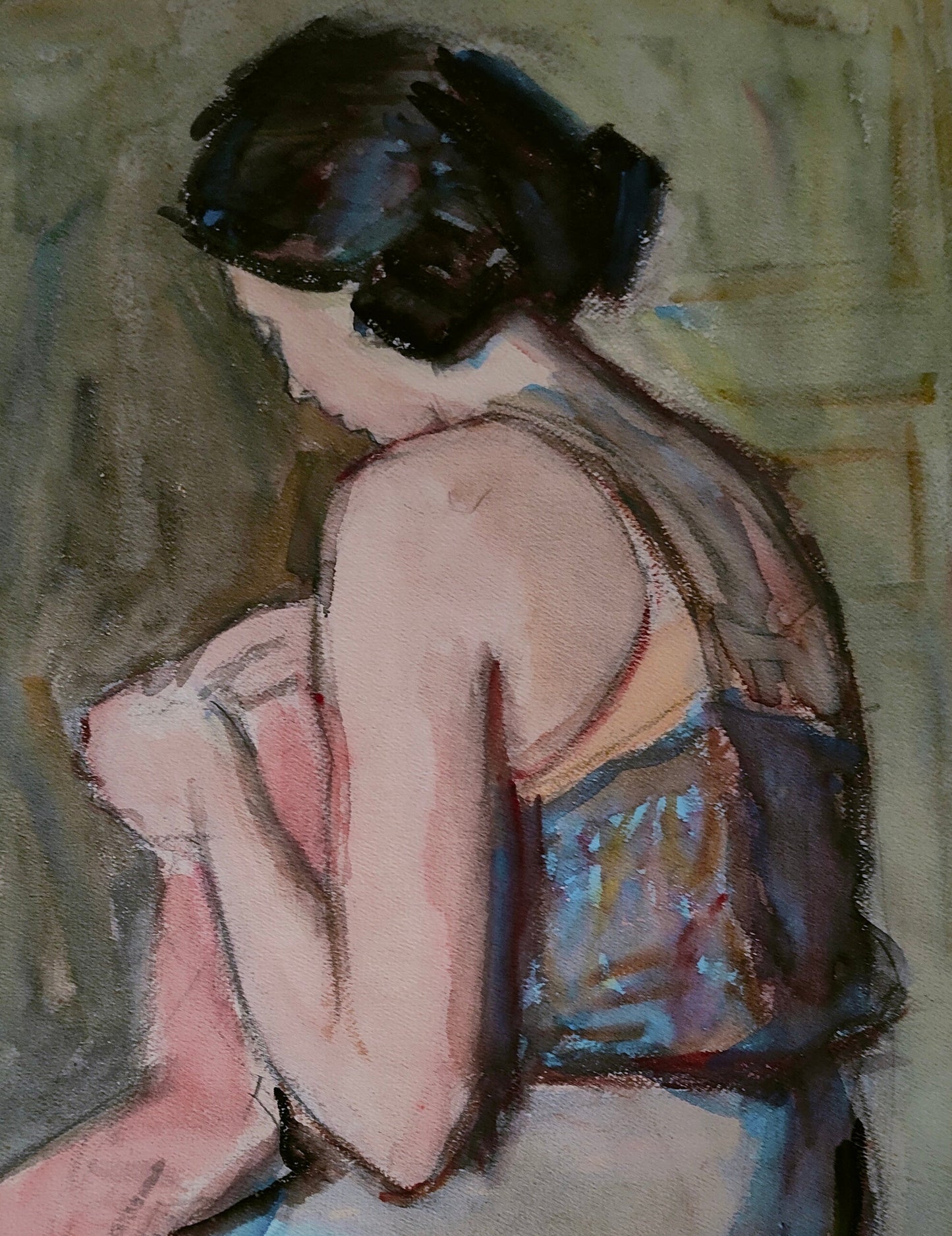 Femme Cousant aquarelle Abraham Weinbaum École de Paris scène intimiste art moderne français 55x72 cm 700 euros