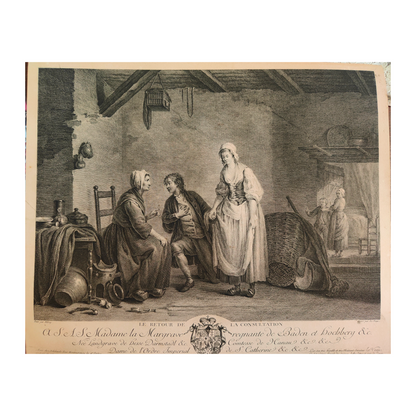 La Consultation et Le Retour de la Consultation gravures Bilcoq gravées par Le Veau scènes médicales consultation médecin patient art graphique
