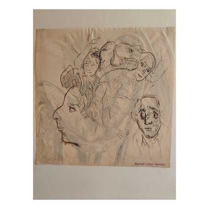 Esquisses de Visages et Homme Lisant au Dos dessin Lothar Homeyer portraits croquis recto verso lecture art allemand authentique