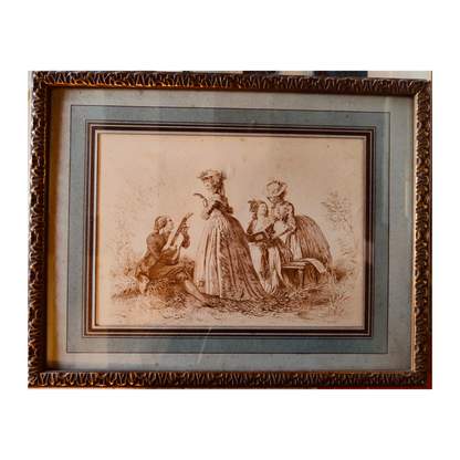 Copie partielle du « Concert Agréable » gravure d'après Varin sur œuvre du peintre suédois Lavreince scène musicale art graphique
