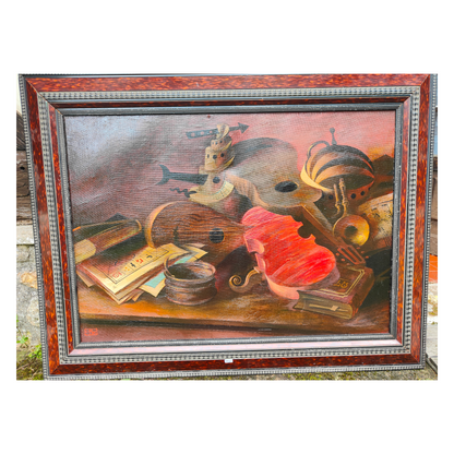 Le Violon Rouge huile sur toile Nikita Meshkov nature morte musicale art contemporain russe 60x86 cm 1300 euros