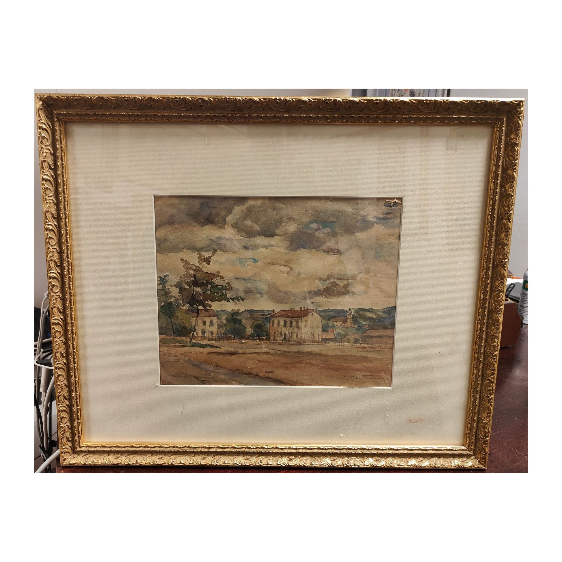  Aquarelle paysage de Moselle par August Kutterer, peintre allemand, 23x29cm, bien encadrée 