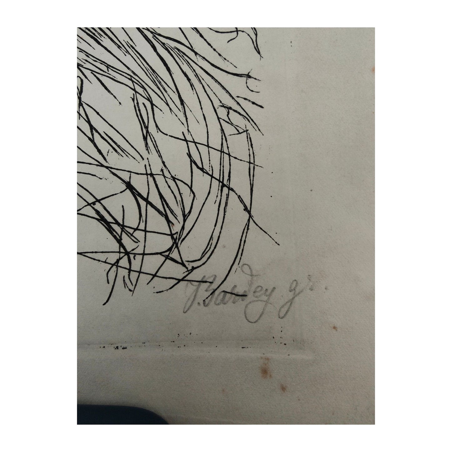 Pointe sèche originale Couple enlacé signée par Jeanne Bardey et Auguste Rodin, œuvre délicate et expressive, non encadrée, rare pièce d’atelier à collectionner.