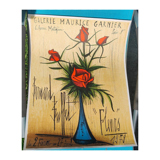 Image traitée - affiche d'exposition de Bernard Buffet- Garvnier- Fleurs
