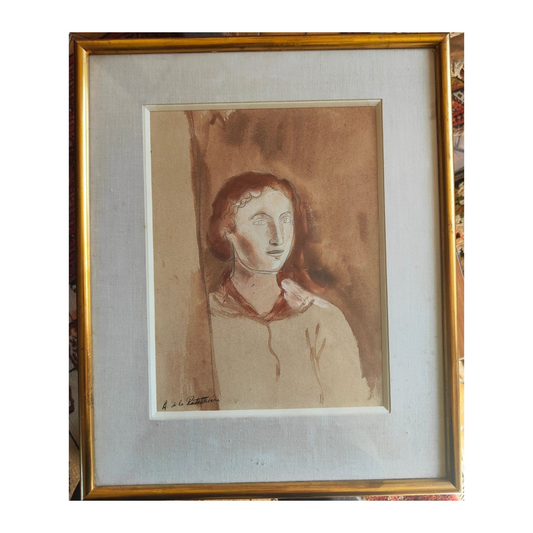 Portrait de femme par Amédée de La Patellière, dessin original rehaussé à l’aquarelle, signé, représentant un portrait féminin, encadré sous verre, dimensions 47,5 x 39 cm avec cadre.