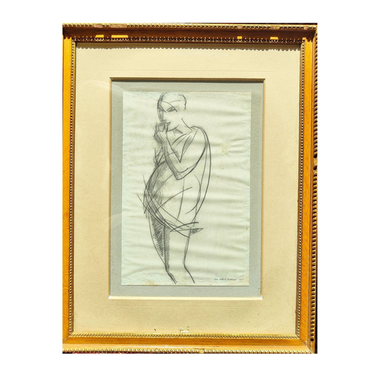 Dessin de 1913 signé par Luc Albert Moreau intitulé Femme enceinte, œuvre encadrée au format 45 x 56 cm, représentant une femme enceinte dans un style moderne