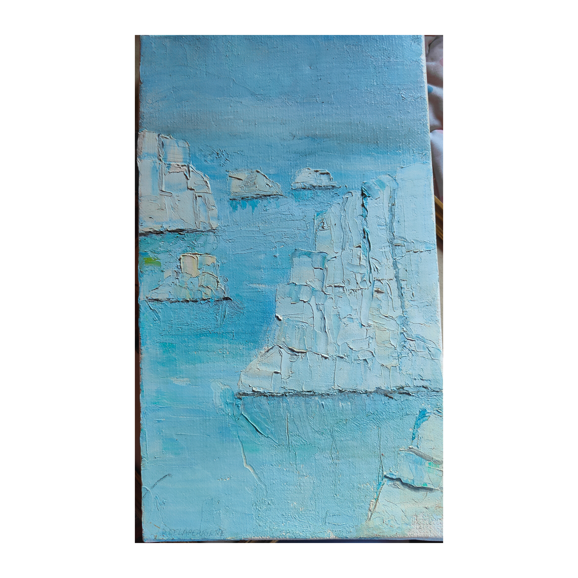 Diptyque Paysages (Glace et Désert) huile sur toile P. Delaperrière contrastes paysages nature glacée et désertique art contemporain
