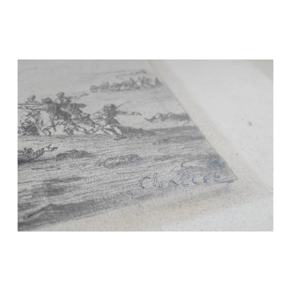 Choc de cavalerie contre les troupes russes (Cosaques et Bachkirs) – Dessin original au graphite - Nicolas-Toussaint CHARLET (1792-1845) –
