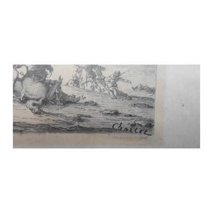 Choc de cavalerie contre les troupes russes (Cosaques et Bachkirs) – Dessin original au graphite - Nicolas-Toussaint CHARLET (1792-1845) –