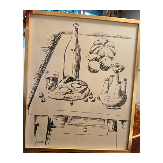 Le pain et le vin - encre de chine - Pueblo (André FAURIE 1911-1999),