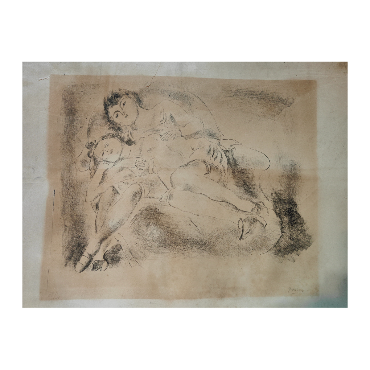 Homme courant gravure Dessaigne figure en mouvement art moderne français 55x44 cm authentique