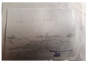 Petit dessin au crayon - Personnage sur la grève- Paul-Elie Gernez (1888-1948)