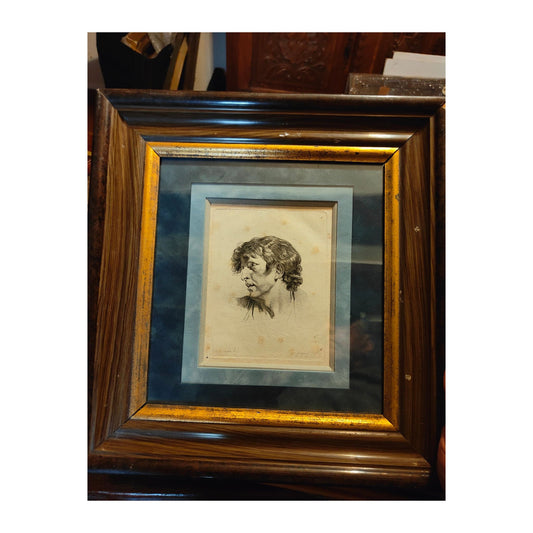 Eau-forte du XVIIIᵉ siècle Portrait d’homme d’après J.-B. Greuze, gravée par F.-R. Ingouf, estampe ancienne élégamment encadrée sous verre, œuvre de collection.