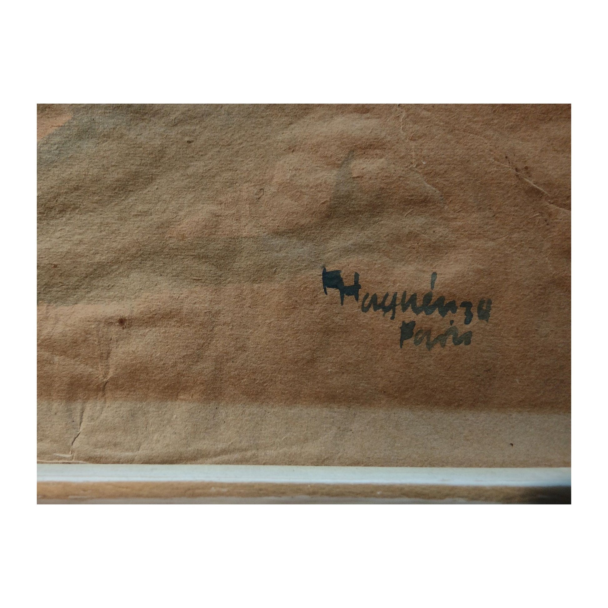 Aquarelle originale Musiciens de rue à Paris datée de 1934, signée mais non déchiffrée, scène parisienne vivante et colorée, œuvre encadrée sans verre.