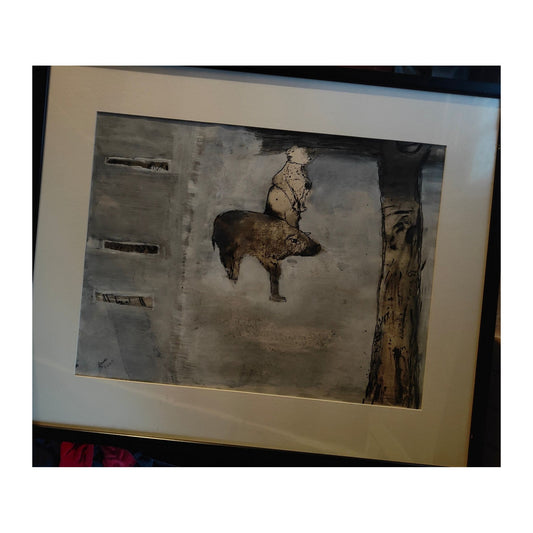 Image traitée - Composition à l'ours sur fond gris-GRIMALT Ramon (né en 1937) dit Ramon