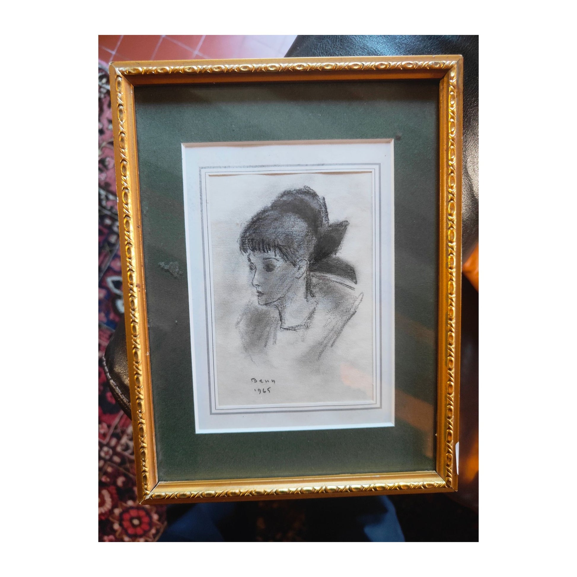 Portrait de femme de Benn (Bentsion Rabinowicz), dessin original expressif et raffiné, pièce authentique du peintre humaniste, format 19,5 × 25,5 cm.