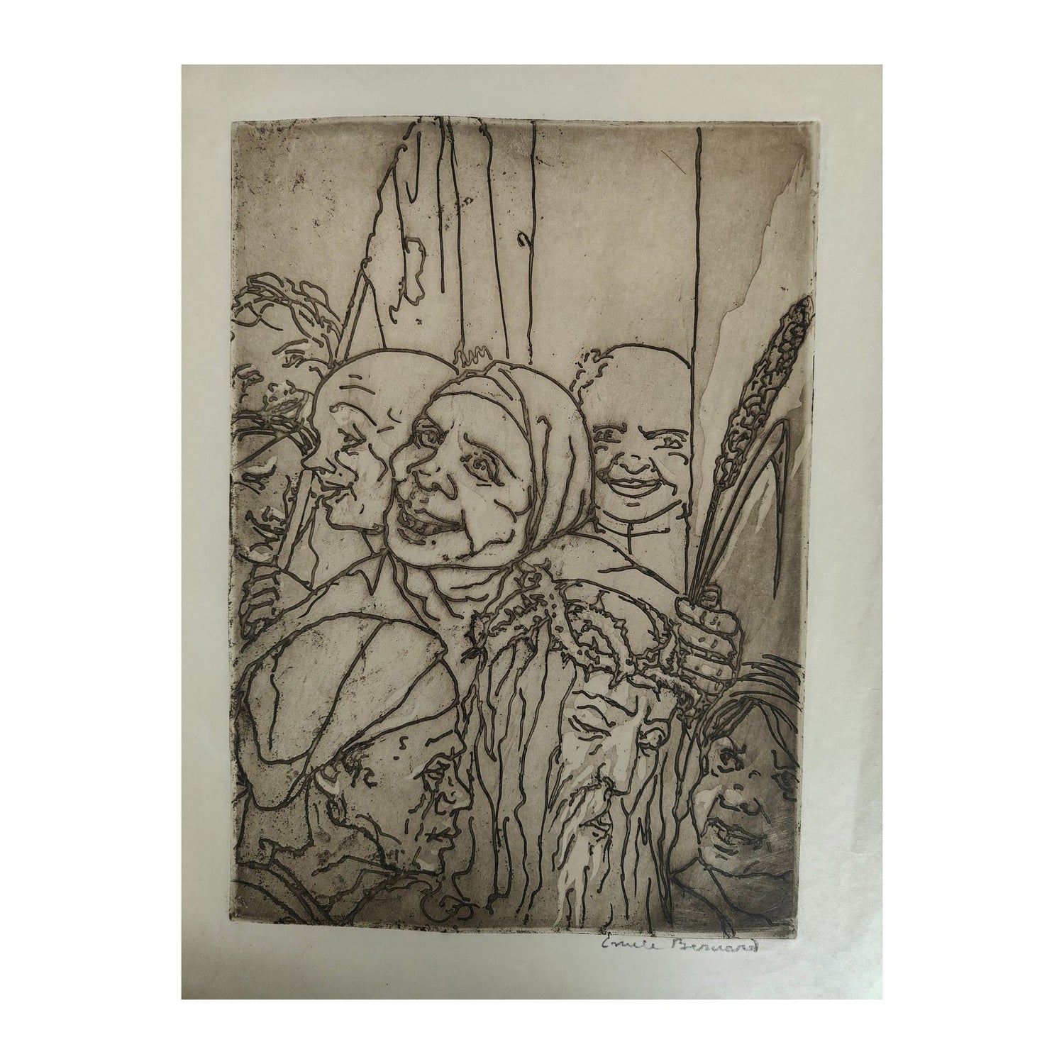 Eau-forte originale Et les valets souffletaient Jésus-Christ d’Émile Bernard, extraite de La Fin de Satan (Victor Hugo, 1935), signée au crayon, tirage limité.