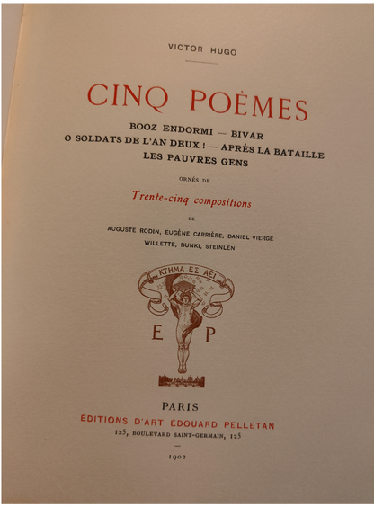 5 Poèmes de V. Hugo Centenaire livre d'art Victor Hugo illustrations japon tiré à part 1902 reliure 2 volumes 480 euros