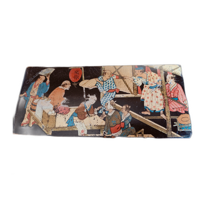 Plumier carton bouilli fermoir décor asiatique Napoléon III XIXe siècle brocante authentique