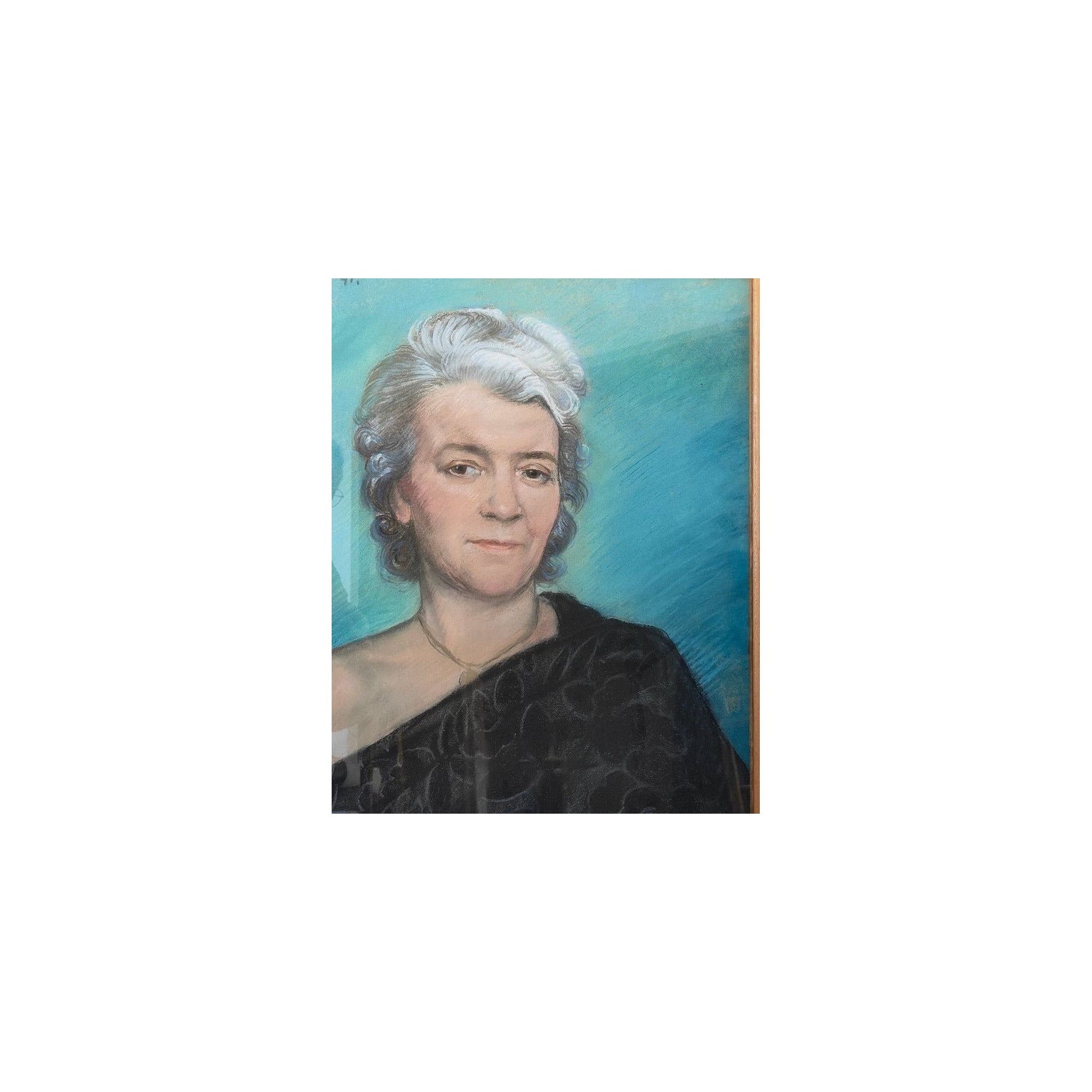 Grand pastel de Jean Lambert-Rucki représentant un portrait de femme sur fond bleu, œuvre signée et encadrée sous verre au format 50 x 87 cm