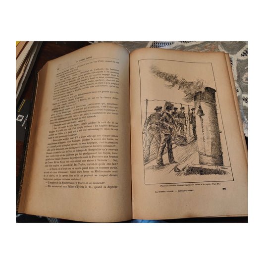 Livre ancien La Guerre fatale de Capitaine Danrit, pseudonyme d’Émile Driant, volume relié demi-cuir de 1192 pages illustré par Léon Couturier.