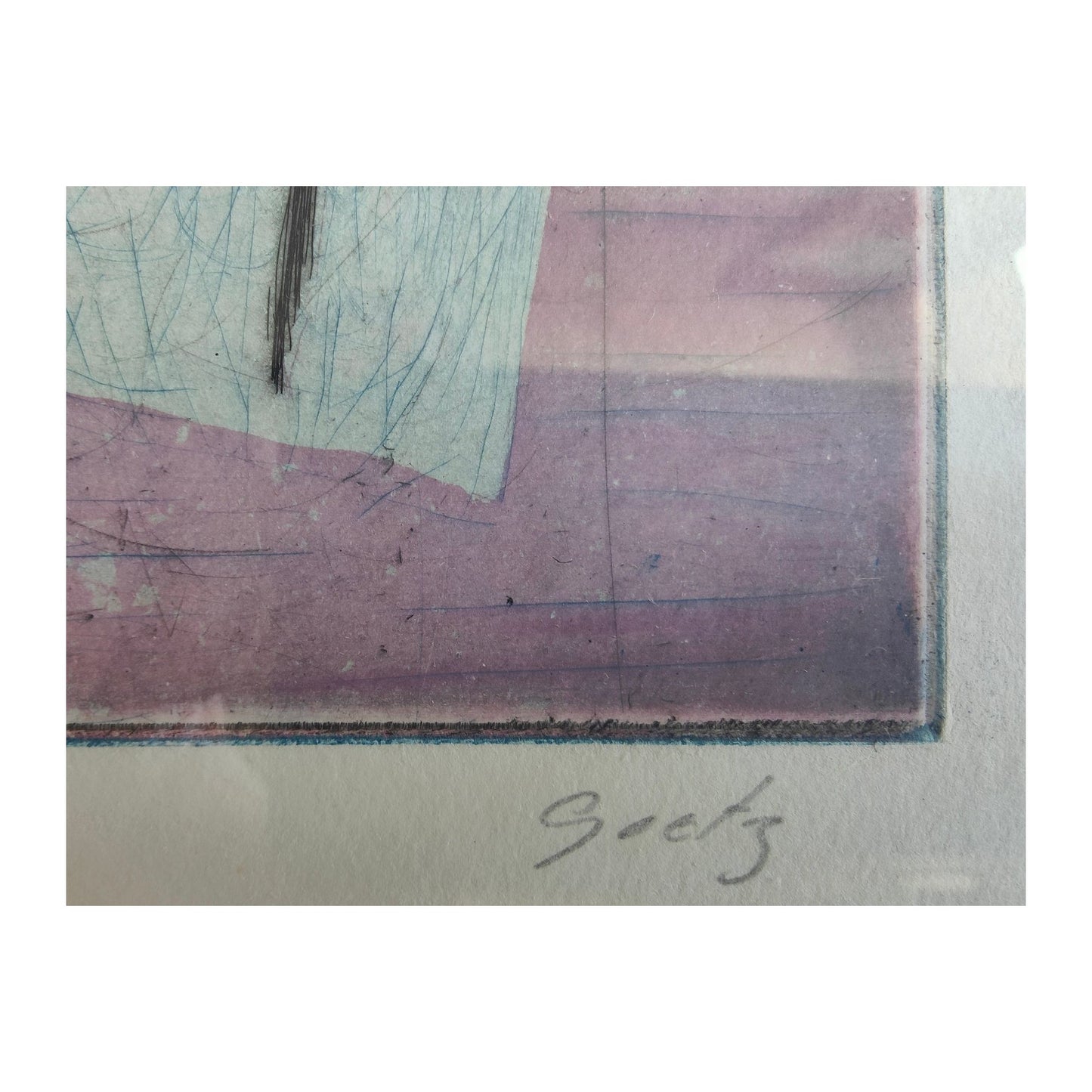 Lithographie abstraite grand format de Georges Goetz intitulée Abstraction, épreuve d’artiste justifiée et signée au crayon, encadrée sous verre 68,5 x 56,5 cm