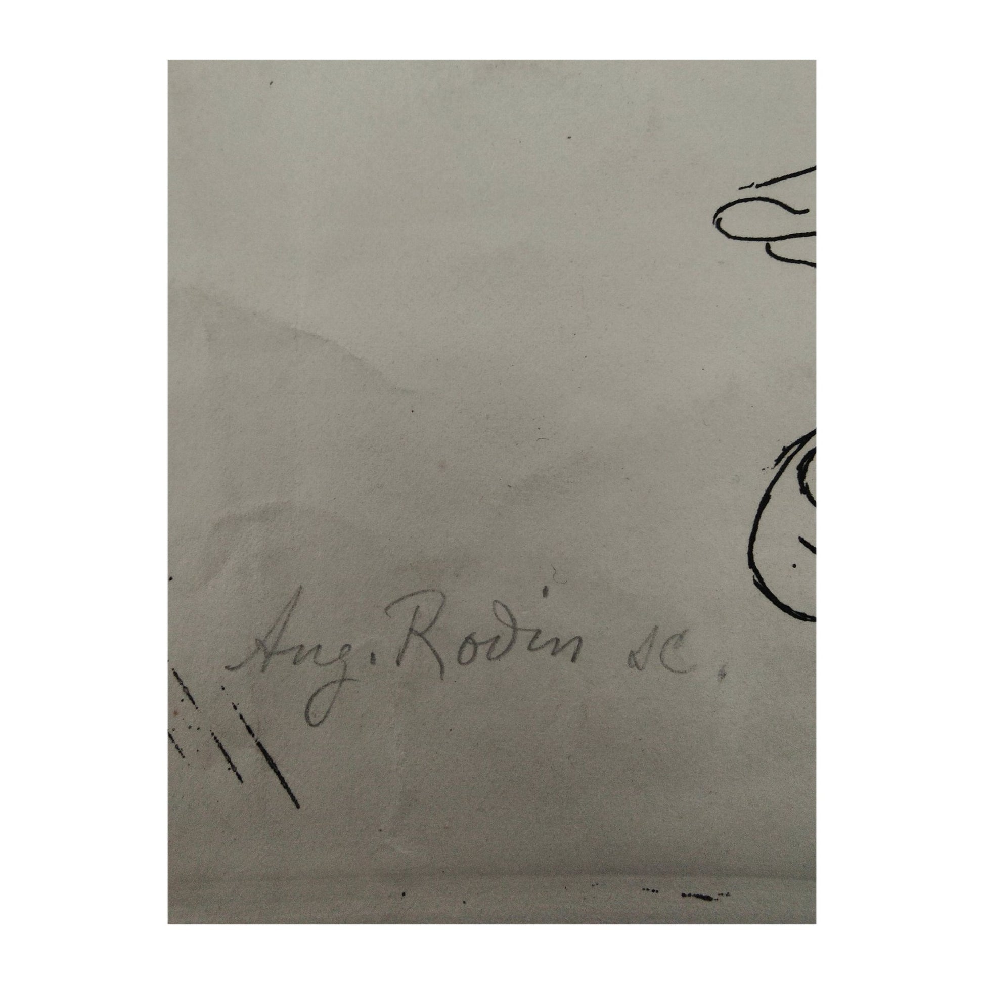 Pointe sèche originale Couple enlacé signée par Jeanne Bardey et Auguste Rodin, œuvre délicate et expressive, non encadrée, rare pièce d’atelier à collectionner.