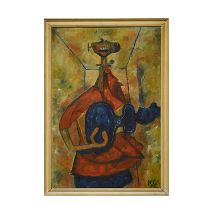 Homme à la guitare huile sur toile K.C. (monogramme) portrait masculin scène musicale art moderne 400 euros