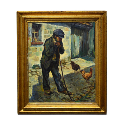 Le Penseur huile sur toile Antonio Gonzales Collado sculpture vivante scène introspective art moderne 300 euros