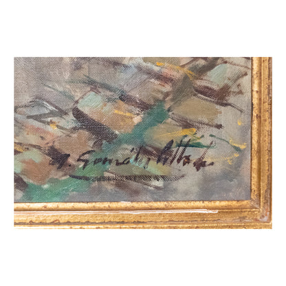 Le Penseur huile sur toile Antonio Gonzales Collado sculpture vivante scène introspective art moderne 300 euros