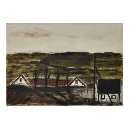 Paysage obscur huile sur toile monogrammé B.A.L. paysage sombre atmosphère mystérieuse art moderne