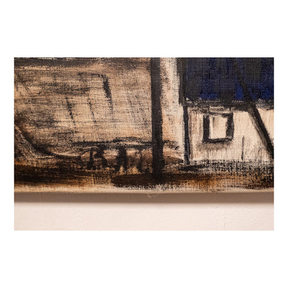 Paysage obscur huile sur toile monogrammé B.A.L. paysage sombre atmosphère mystérieuse art moderne