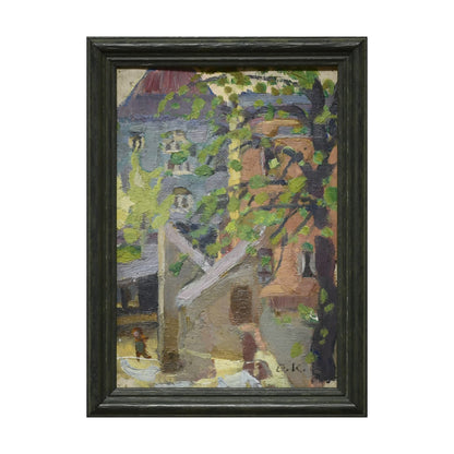 Maison huile sur toile monogrammé O.K. architecture résidentielle scène domestique art moderne