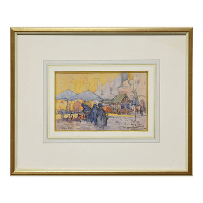 Marché aquarelle Louis Robert Antral scène de marché art français vie quotidienne authentique
