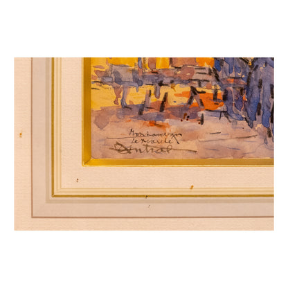 Marché aquarelle Louis Robert Antral scène de marché art français vie quotidienne authentique