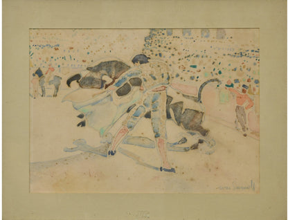 Corrida aquarelle Boris Smirnoff scène tauromachie art russe École de Paris 1903-2007 38x48 cm authentique