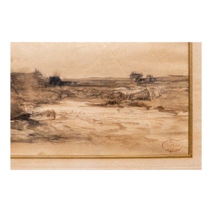 Bord de côte dessin lavis Félix Ziem paysage marin côte méditerranéenne art français XIXe siècle authentique