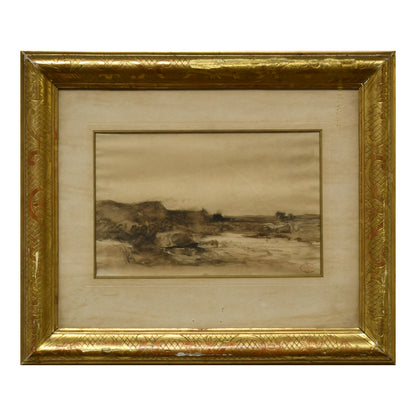 Bord de côte dessin lavis Félix Ziem paysage marin côte méditerranéenne art français XIXe siècle authentique
