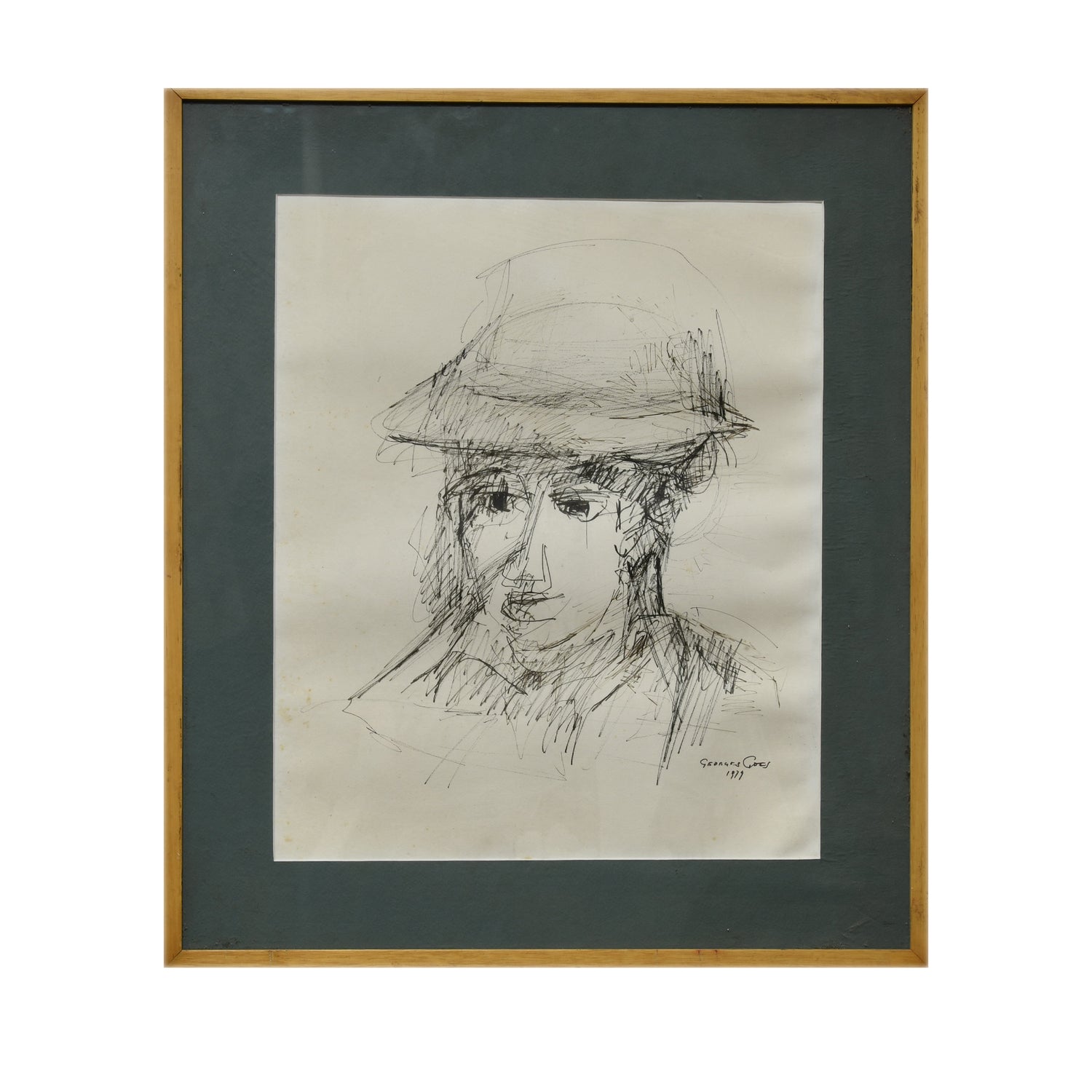 Portrait Femme au Chapeau dessin Georges Goes portrait féminin chapeau élégance art français authentique