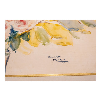 Nature morte au bouquet aquarelle Gilbert Auguste Privat nature morte florale art français 1892-1969 80x67 cm 500 euros