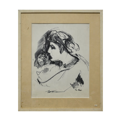 Portrait de femme de profil dessin Georges Goes portrait féminin profil art français authentique