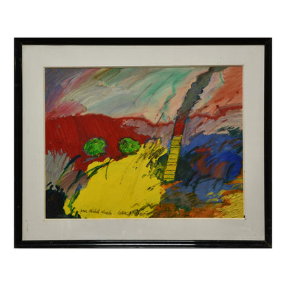 Composition huile gouache Hughes Claude Pissaro art moderne impressionniste 82x68 cm 650 euros signée 