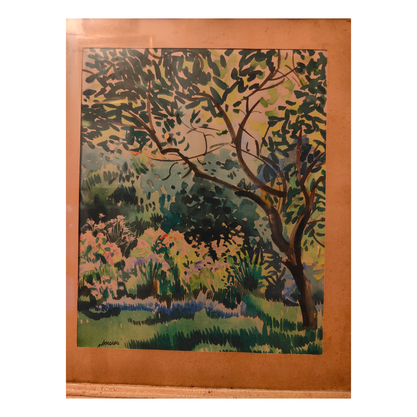 Le Jardin aquarelle Hatem El Mekki paysage jardin art moderne tunisien authentique 450 euros