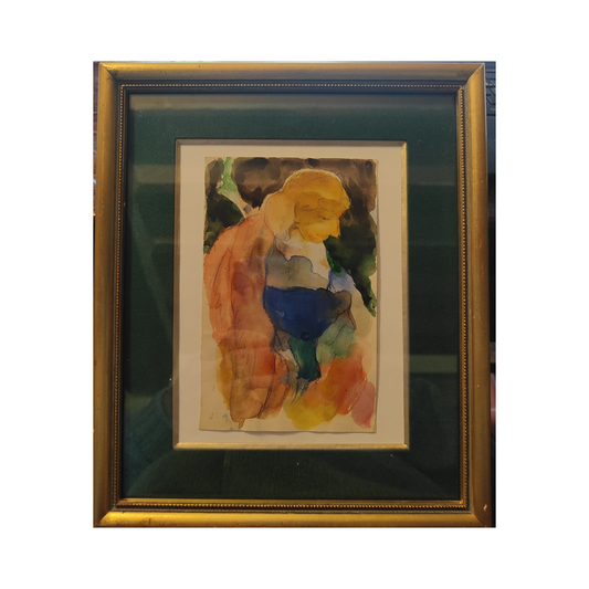 Portrait de femme aquarelle Jules Adler portrait féminin art français réalisme social 22x26 cm 450 euros