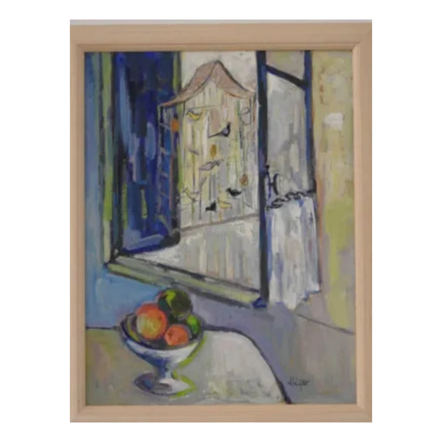 La Cage huile sur toile Jacqueline Leger scène animalière art moderne français 350 euros