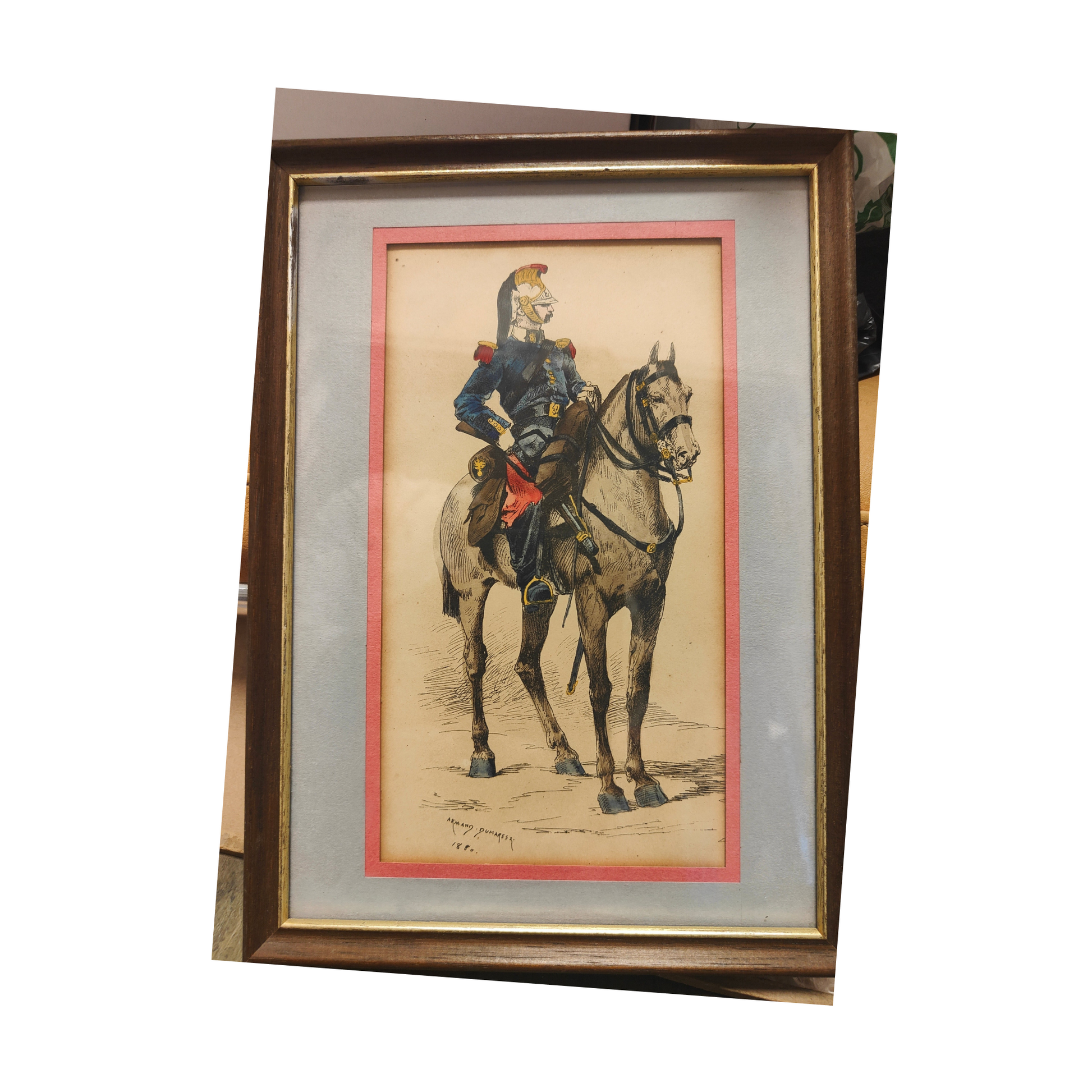 Dragon à cheval lithographie Armand Dumaresq créature fantastique chevalier scène mythologique art graphique
