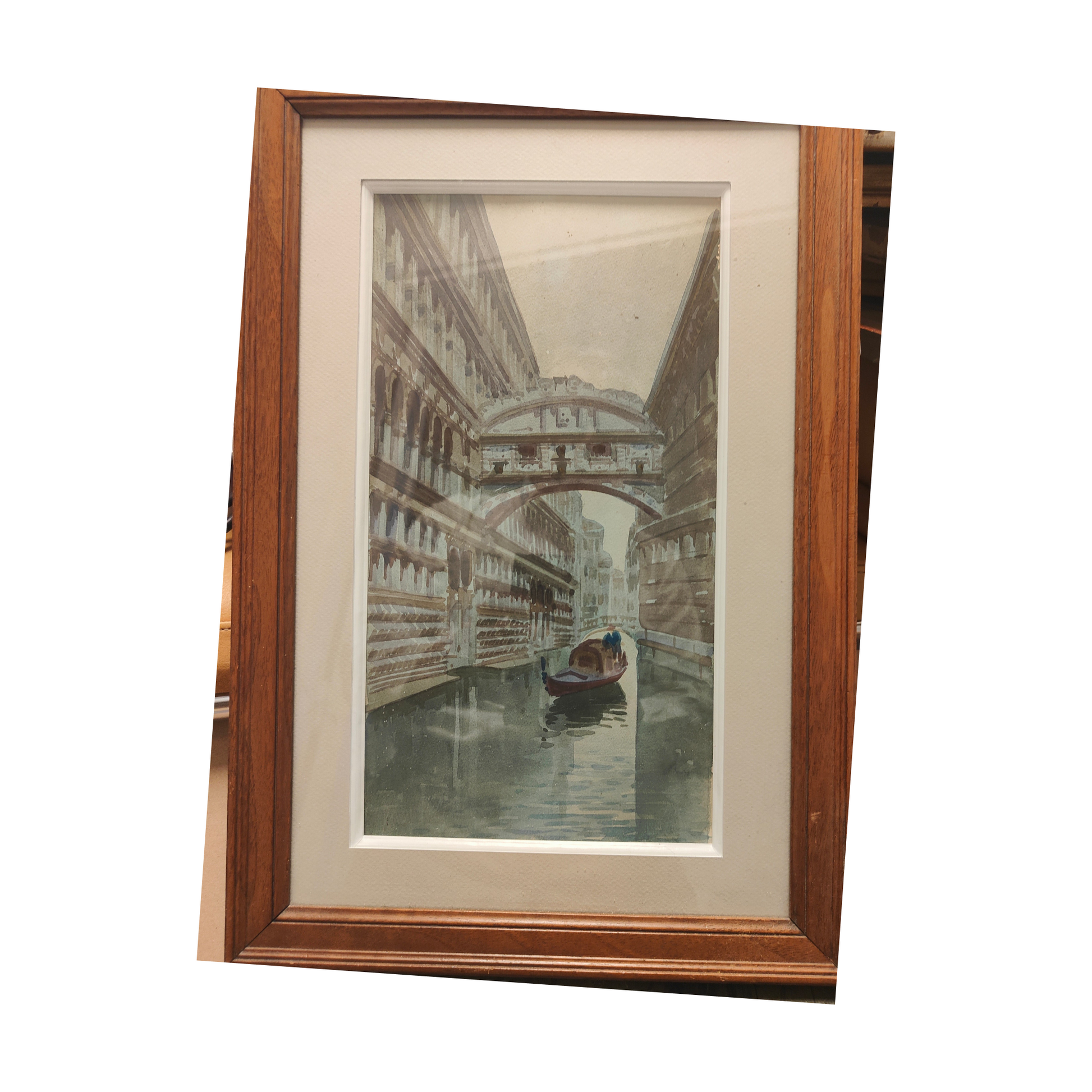 Venise le Pont des soupirs aquarelle paysage vénitien architecture romantique art français non signé authentique