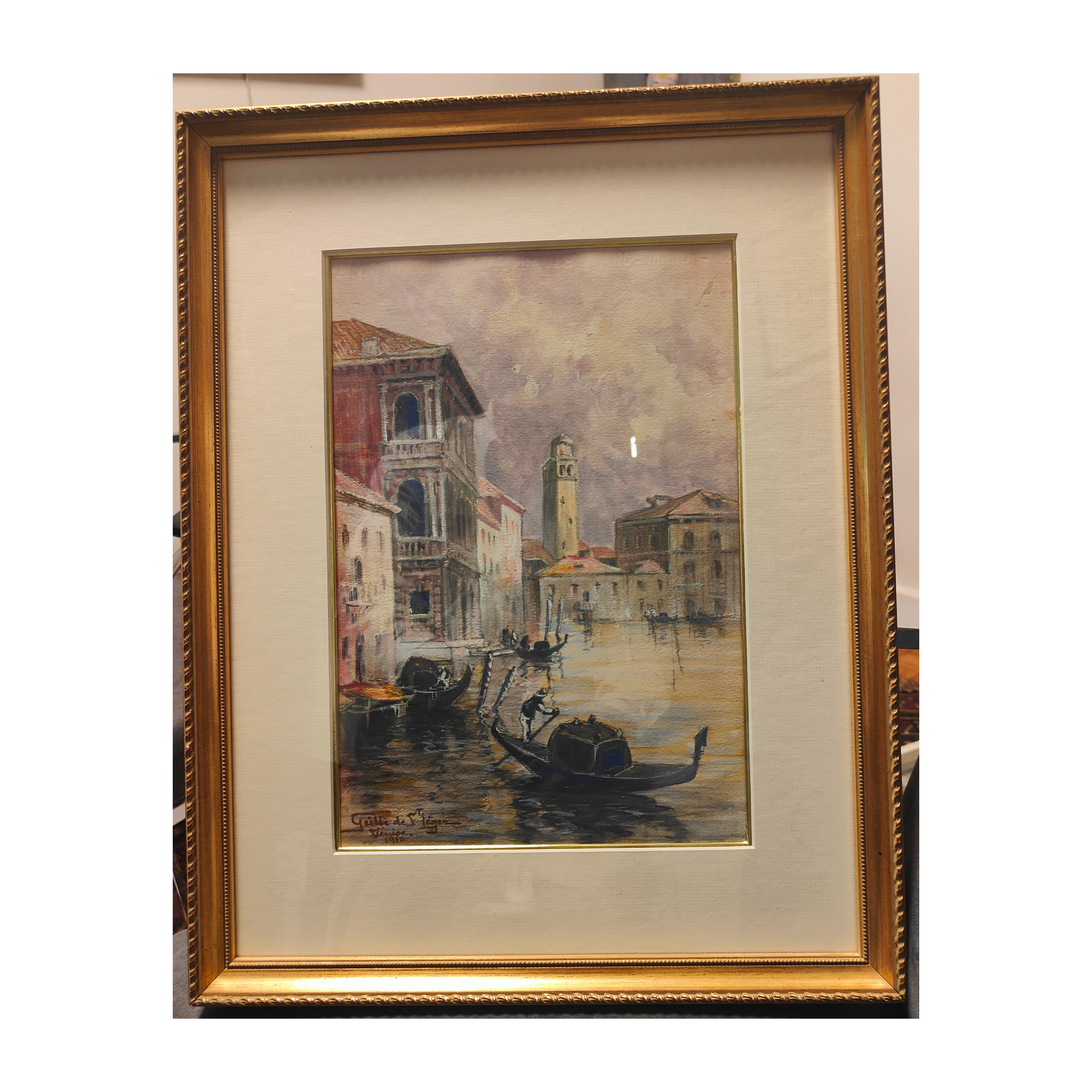 Venise aquarelle gouachée Léon Geille de Saint-Léger paysage vénitien art français 1910 31x21 cm authentique