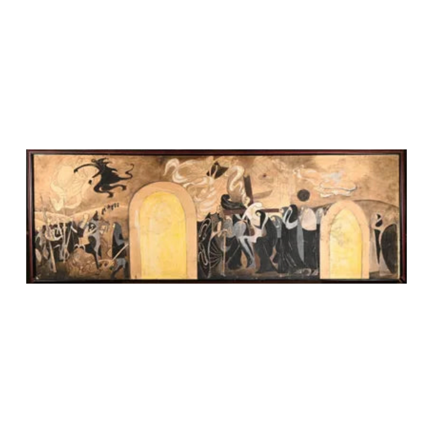 La Déposition du Christ technique mixte Paul Ackerman art religieux maquette fresque Boncourt 52x152 cm 1000 euros