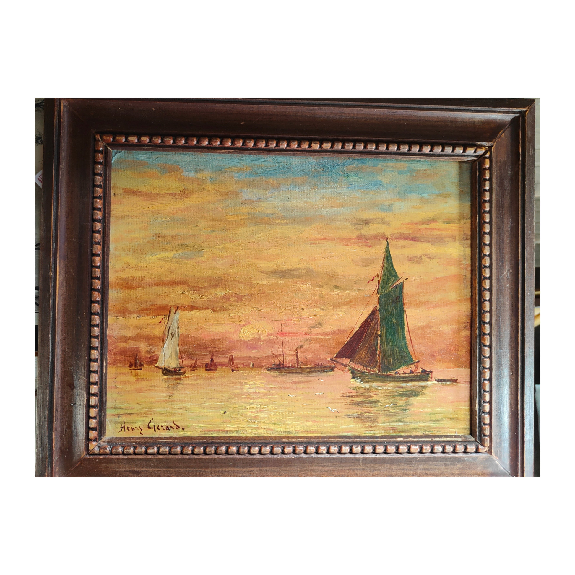 Marine huile sur toile Henry Gérard paysage marin art français XIXe siècle 28x31 cm 500 euros
